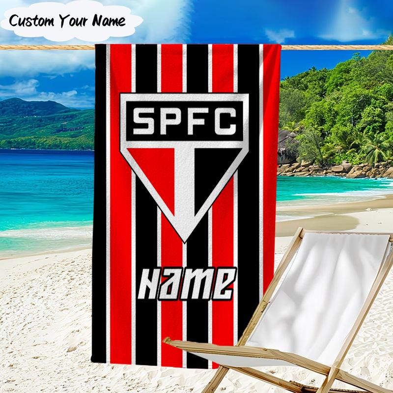 1PC Custom Name Beach Towel Sao Paulo Team Spirit Beach Towel, Suitable for Camping, Travel, Beach Accessories, Super Absorbent, Family Gift