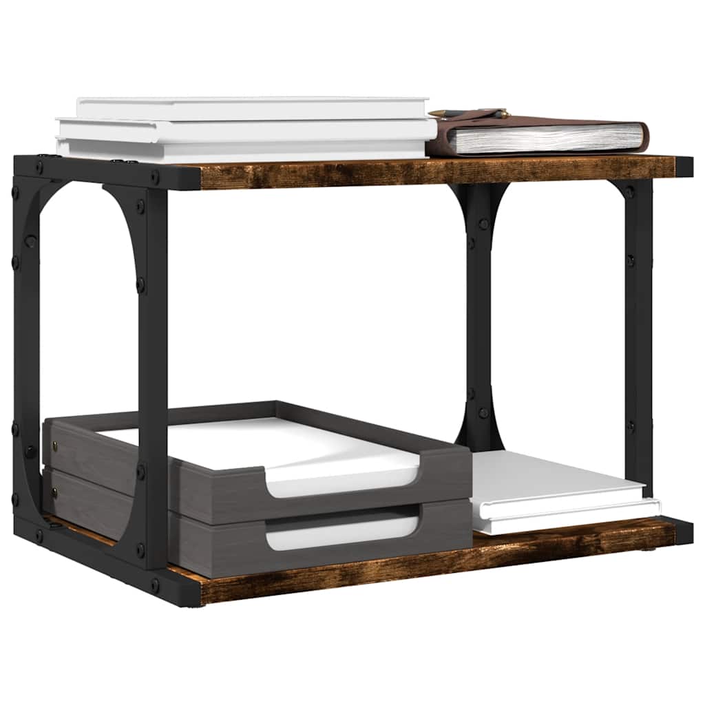 Printer Stand with 2 Shelves Smoked Oak Finish 41 X 28 X 33.5 Cm