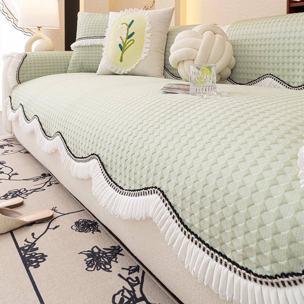 

Nordic Small Fresh Solid Color Sofa Cushion Summer Cool Feeling Knitted Straight Row Machine Washable Non-Slip Sofa Cover Backrest Towel 70*70cm