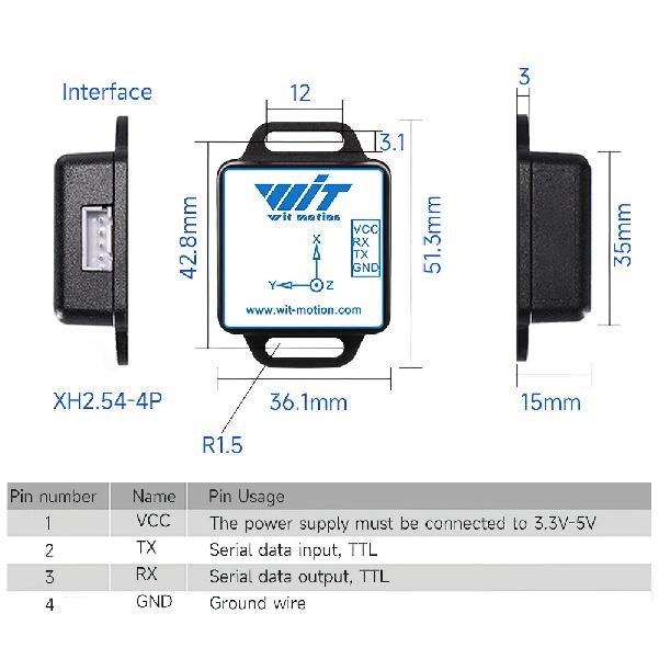 WitMotion WT901C485 9-Axis AHRS Inclinometer Acceleration+Gyro+Angle (XY 0.05° Accuracy)+Digital Compass, RS485 Modbus Protocol