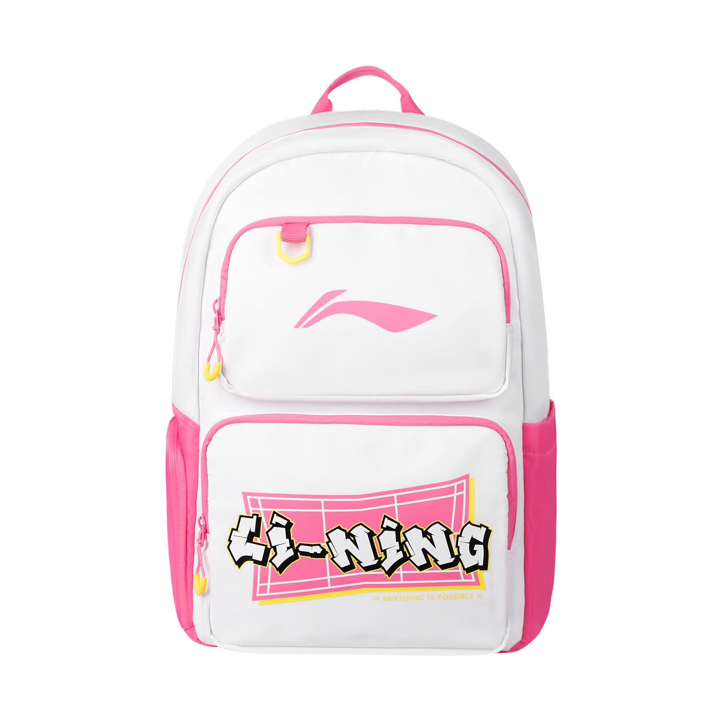Li Ning Polyester Backpack Regular Women s White Pink ABSW231-3