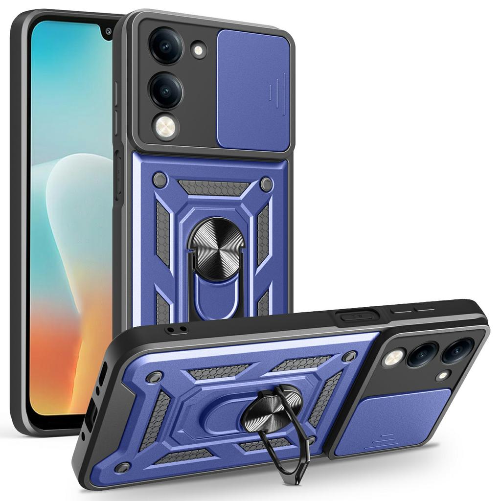 For vivo Y29s 5G/Y04 4G Case with Slide Camera Lid PC+TPU Kickstand Phone Cover