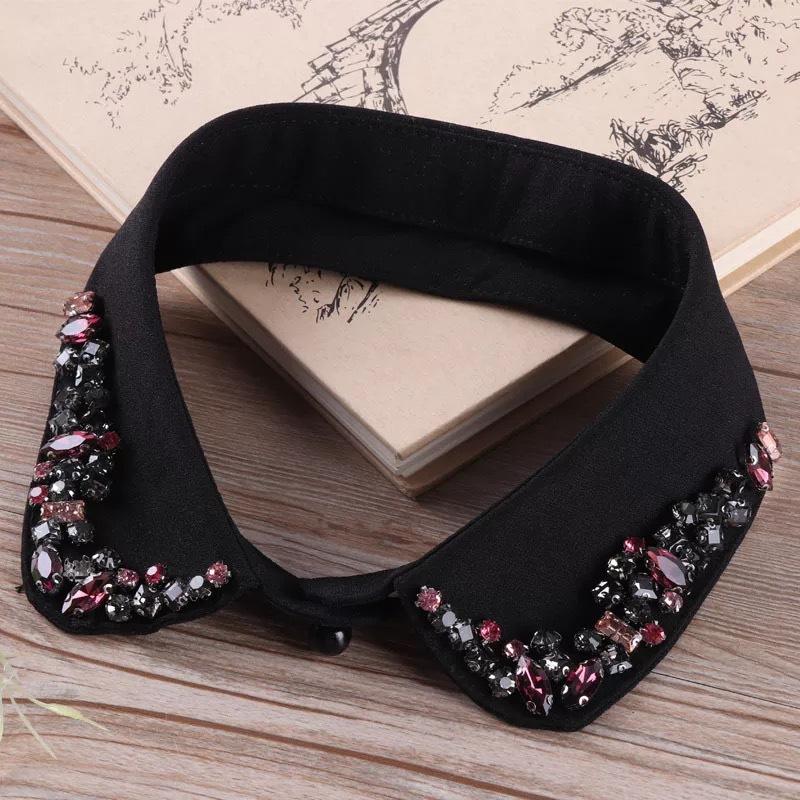 Fashion Women Sequins Detachable Collars Faux White Black False Collars Woman Tie Fashion Removable Diamond Fake Collar Women