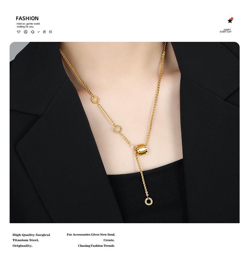 Brushed Roman Interlock Clavicle Chain: Luxury Titanium Steel Necklace for Women