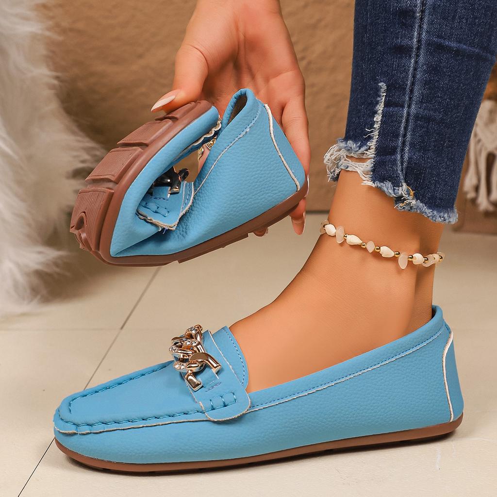 Fashion Women Loafers Spring Autumn New Bean Shoes Female 2025 New Round Head Comfortable Sneakers Women Trend Chain Casual Mother Shoes
