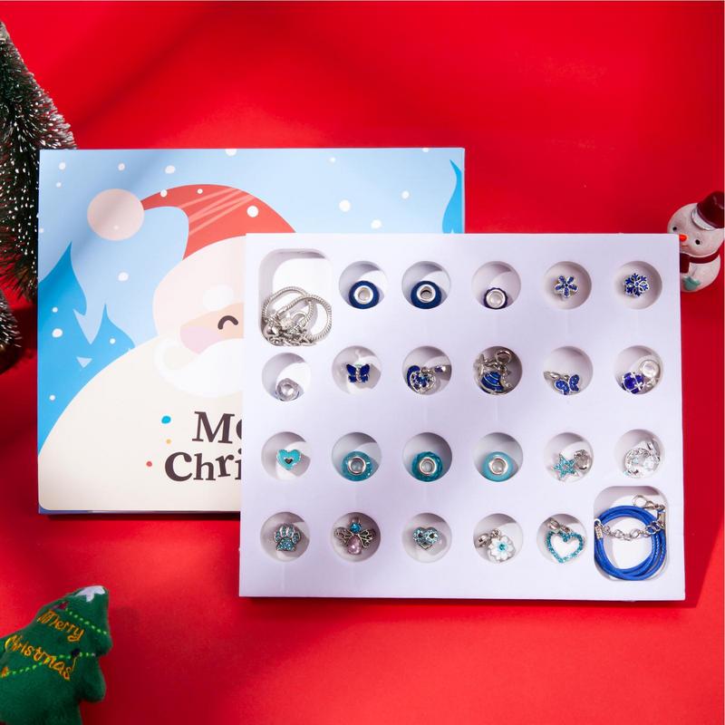 Armband-Bastel-Adventskalender für Frauen 24 Tage Countdown-Kalender Blaues Armband-Bastelset Stilvolles Schmuck-Bastelset
