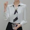 Navava Classic Mood Color Block Scarf Neck Long Sleeve Blouse Nb2531