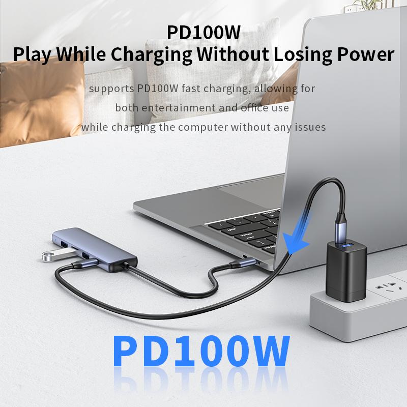 FEIXUAN Good Quality 5 in 1 Usb C HUB Multi Ethernet Network Pd 100w Type C Docking Station HUB for Laptop