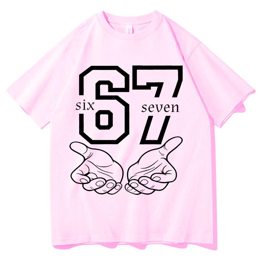 Funny 67 Hand Meme Number Print Men Women Short Sleeve Tee Shirt Fashion T-Shirts Round Neck Aesthetic Tops Hot Sale Streetwear