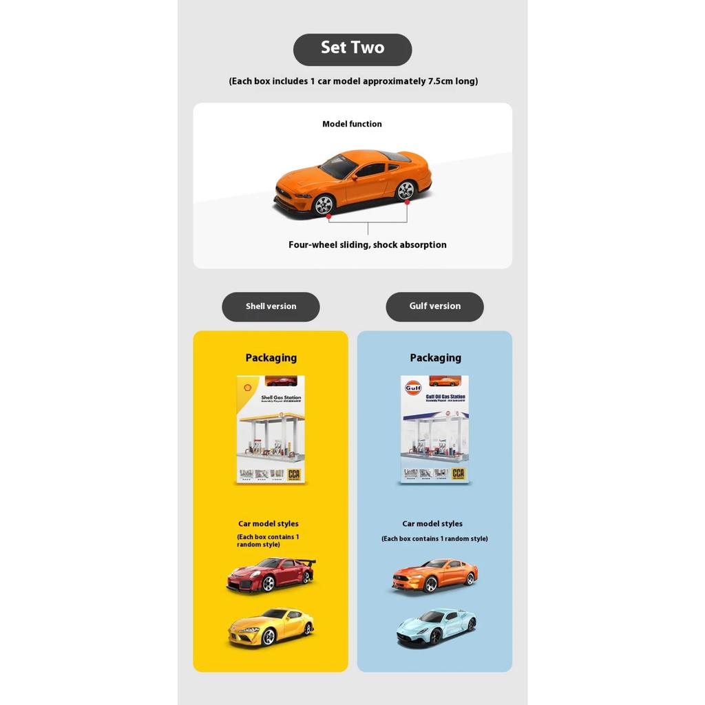 1/43 1/64 Bay Gas Station Assembly Model Children's Toy Scene Alloy Car Set, Suitable for Boys Over 3 Years Old
