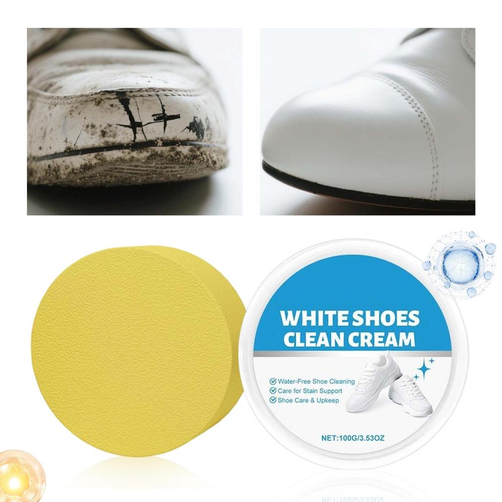 100g White Shoe Cleaner Cream Anti-Yellowing Stain Remover with Sponge Leather Mesh Rubber Canvas Cleaning Kit for Boots Shoes