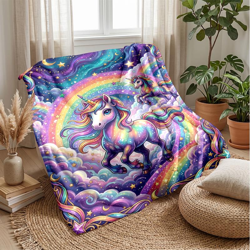 Starry Unicorn Wonder Theme Blanket Lightweight Warm Flannel Blanket Decorative Throw Blanket for Home Decoration