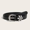Fashion Womens Flower Embossed Pu Belt With Zinc Alloy Pin Buckle For Casual Wear