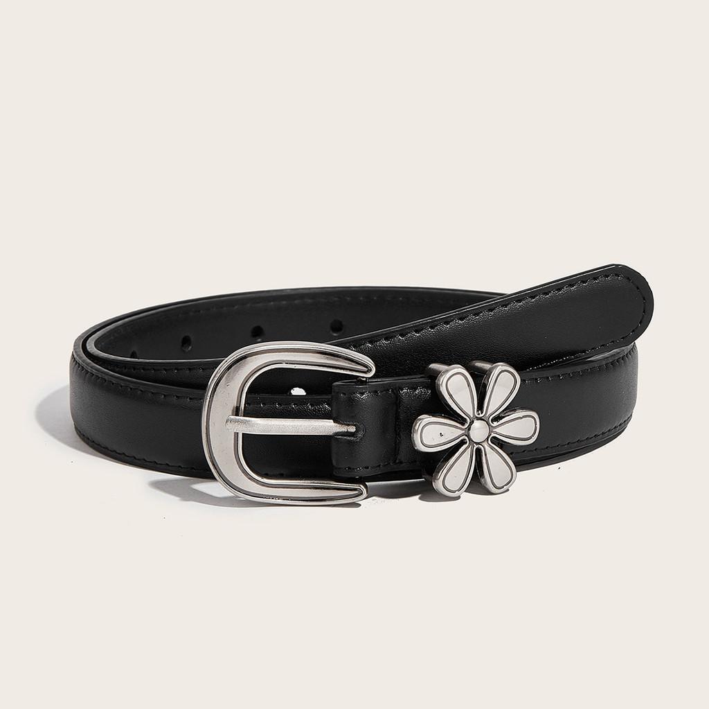 Fashion Womens Flower Embossed Pu Belt With Zinc Alloy Pin Buckle For Casual Wear