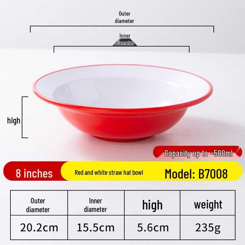 A8 Two-Color Melamine Straw Hat Bowl - Imitation Porcelain Large Serving Bowl for Restaurants, Soup, Pasta, and More.