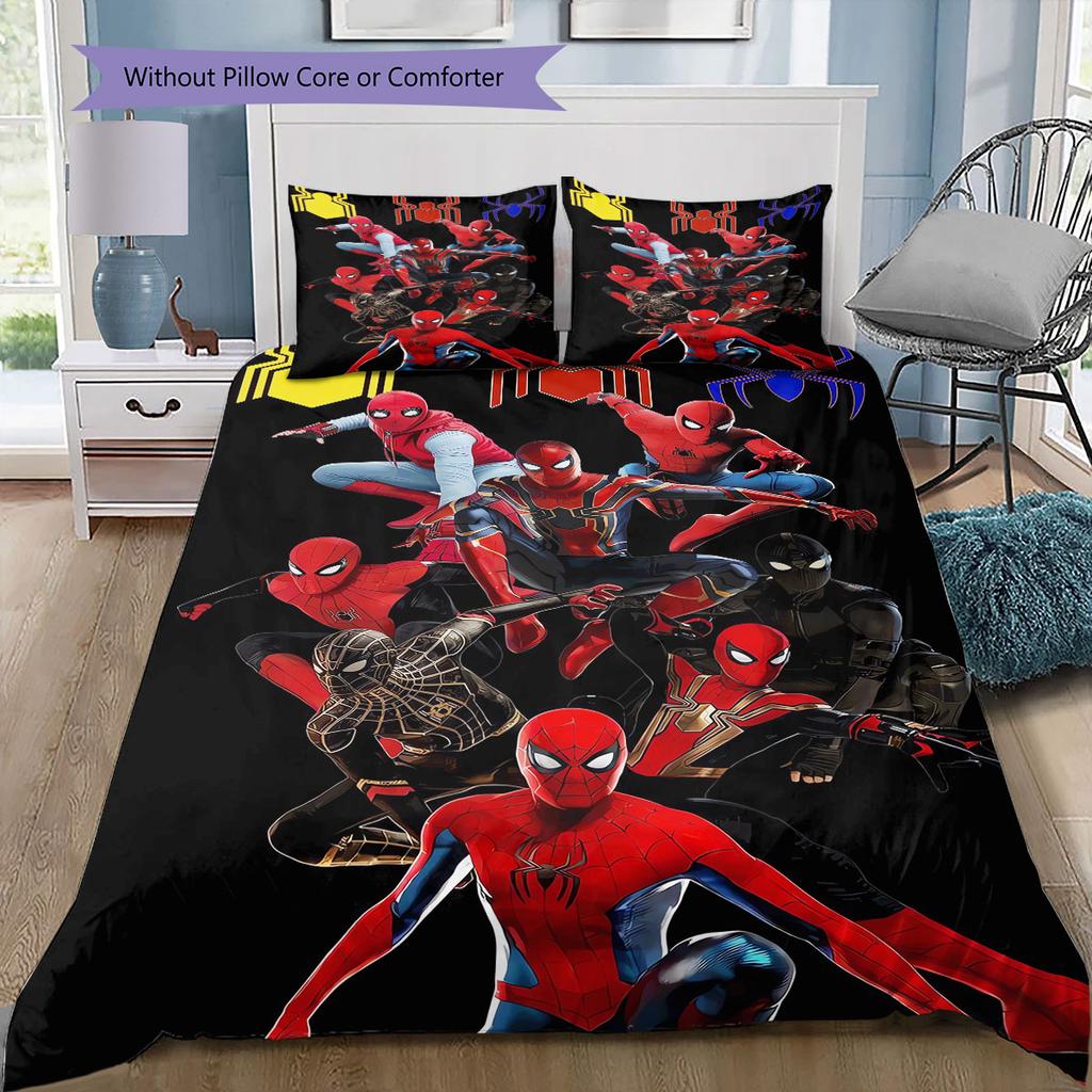 Super soft three-piece bedding set with a cool Spider-Man pattern  (1*Duvet Cover + 2*Pillowcase, Without Core)