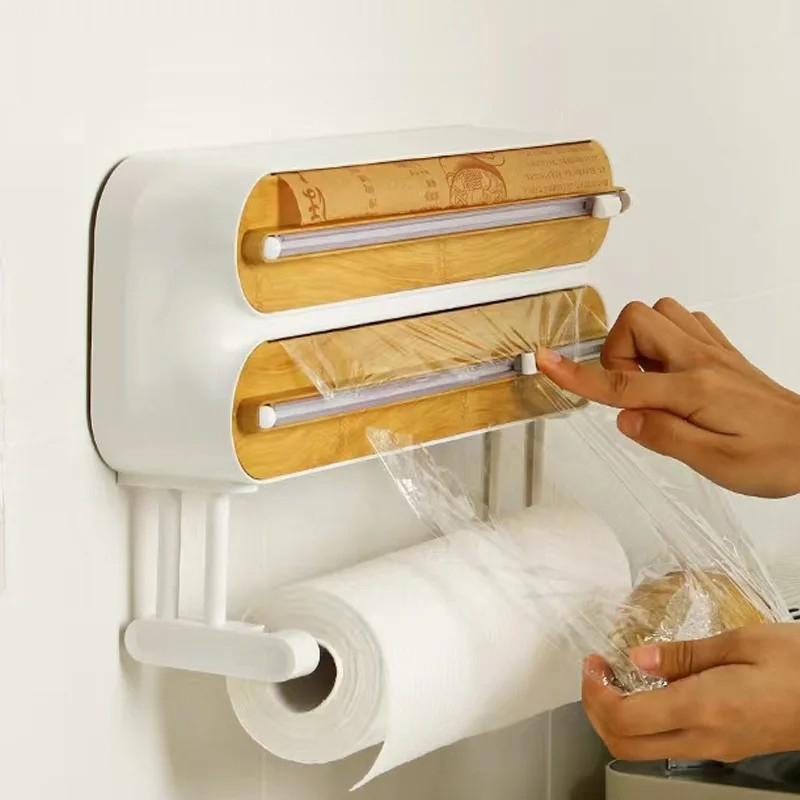 3 In 1 Food Film Dispenser Plastic Wrap Dispenser With Cutter Kitchen Tool Aluminum Foil Baking Paper Cutter Kitchen Accessories
