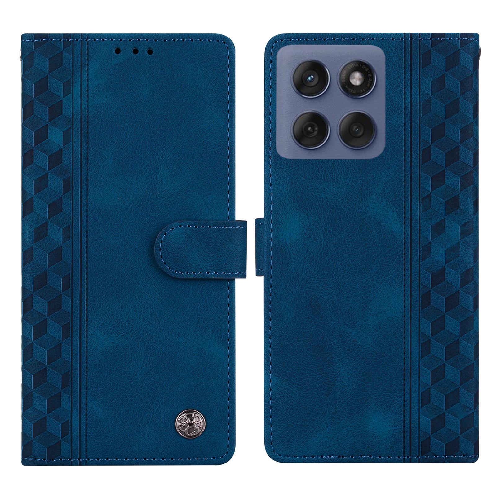 

Кожаный чехол для Motorola Edge 60 Pro 5G с тисненым клетчатым узором, кошелек-подставка, откидная крышка для телефона Blue
