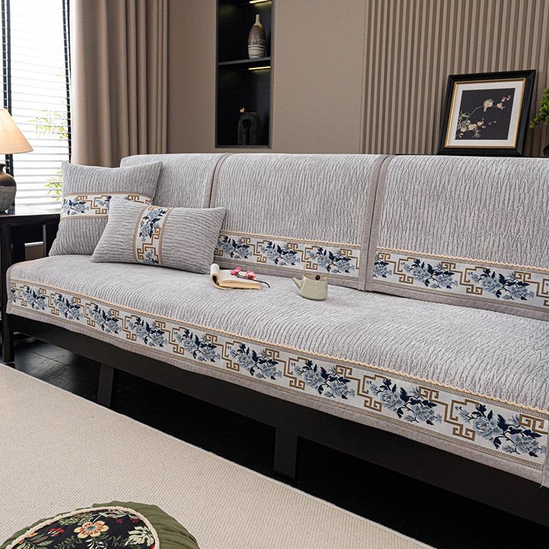 [Gruby, Antypoślizgowy Pokrowiec na Sofę Klasyczny] Luksusowy Pokrowiec na Sofę z Weluru z Ozdobnymi Przeszyciami - Gruby, Ręcznik na Sofę