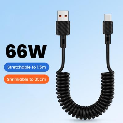 66W Type-c Super Fast Charging Spring Retractable Charging Cable Is Suitable For Huawei iPhone Carplay Data Cable