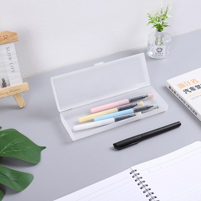 1PC Simple Pencil Cases For School Office Transparent Plastic Box Frosted Pink Green White Pens Storage Stationery Supplies