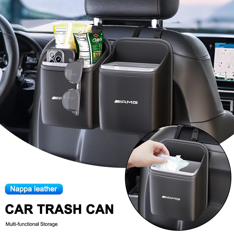 TXF4 Car Hanging Trash Can Seat Back Storage Box For Mercedes Benz AMG W204 W212 W176 GLC CLA GLA E Interior Auto Accessories