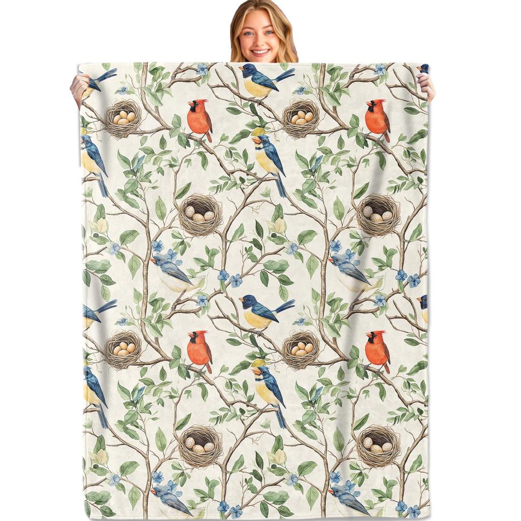 Bemalter Kolibri mit Blumen digital bedruckte Polyester-Samt-Flanell-Decke Weiche Fleece-Sofa-Abdeckdecken für Betten