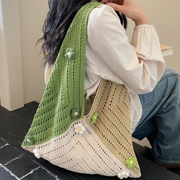 hand knitted Women’s Handbag mesh Handbag For Women Summer Shoulder bag for women crochet knit Crossbody bag for women