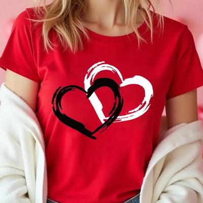 T-shirt Femme Impression Cœur d'Amour Mode Vêtements Imprimés Graphiques Décontractés Fe Unisex Saint-Valentin Manches Courtes Streetwear Dame T-shirt Amoureux