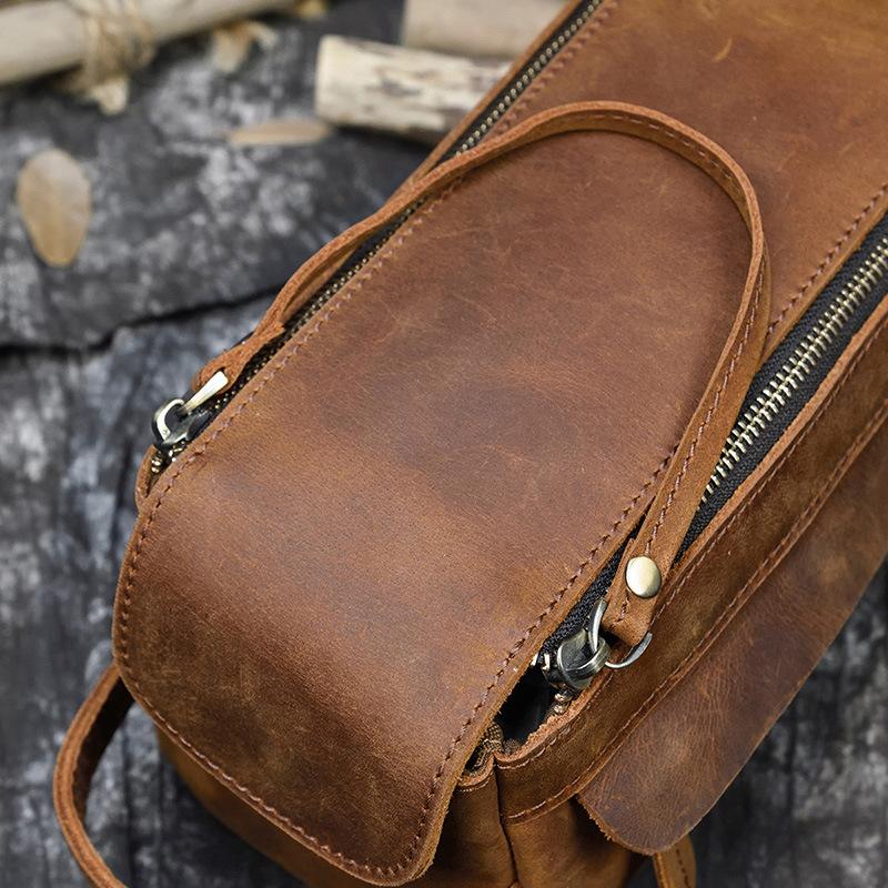 New Men's Crazy Horse Leather Handbag Multi Functional Genuine Leather Toilet Bag Large Capacity Women's Storage Bag