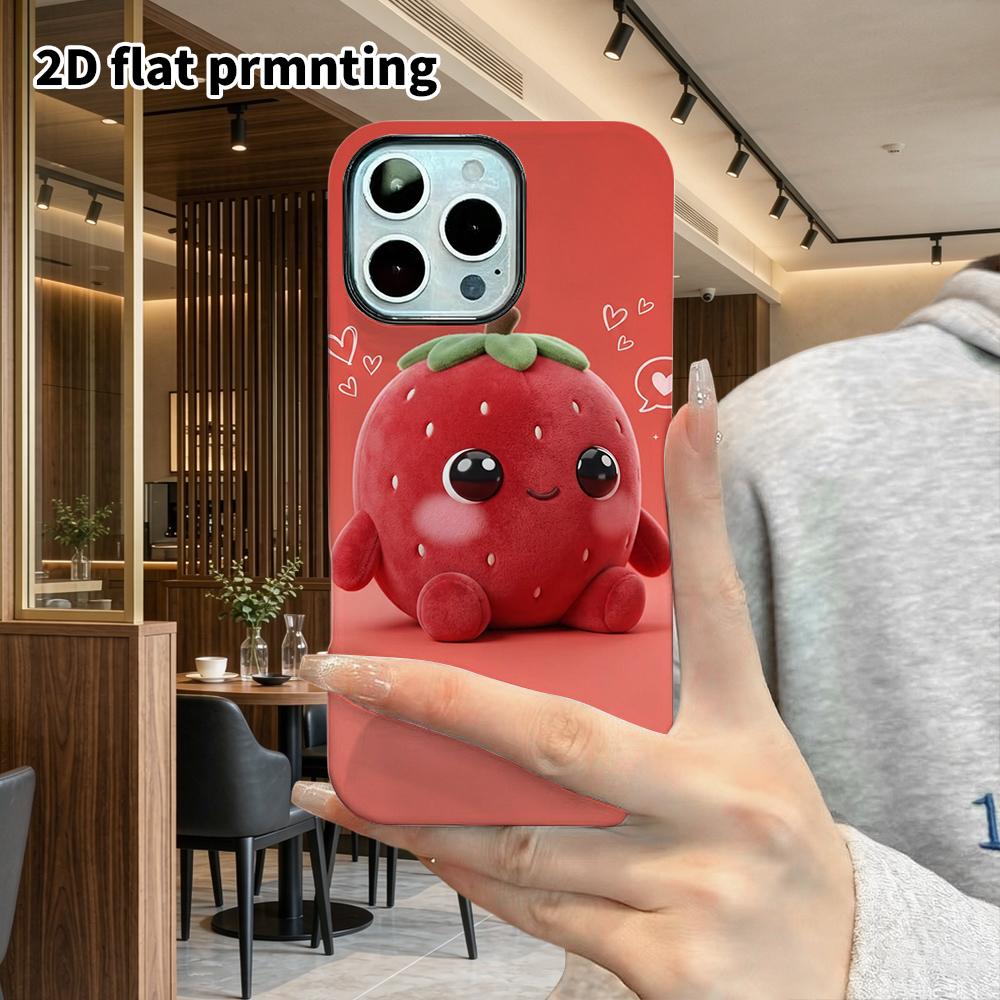 Phone Case: 2D Flat Design Suitable for iPhone 18, 17, 16, 15, 14, 13 Pro Film Protective Case, Couple Style, Strawberry Plush, Christmas and Hallowee