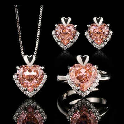 Joyería Nuevo Conjunto Acero de Alto Carbono Papalacha Pendientes Anillo Collar en Forma de Corazón Moda Lujo Ligero Mujer