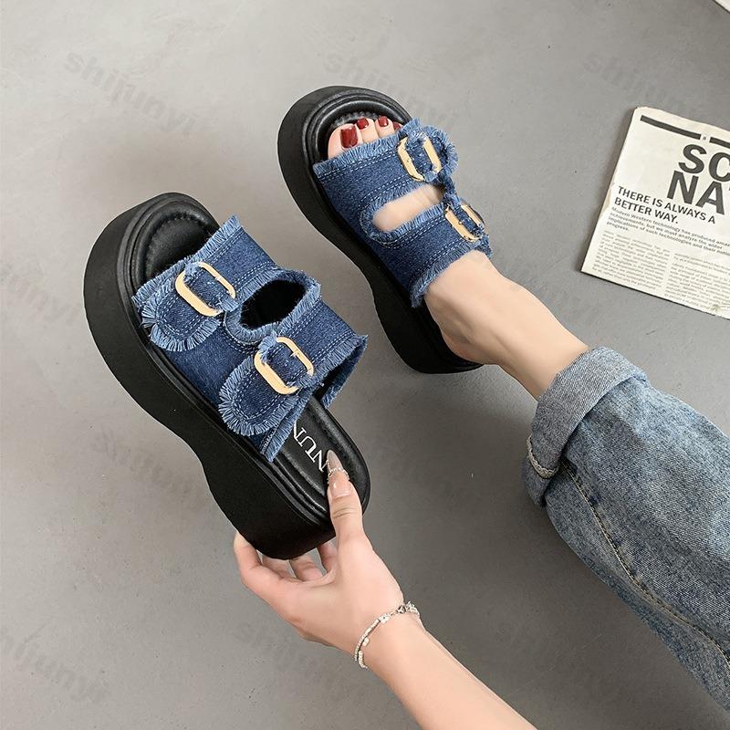 Fashion Summer Women Slippers Flats Platform Buckle Cowboy New Trend Sandals 2025 Designer Slingback Casual Woman Flip Flops Sandalias