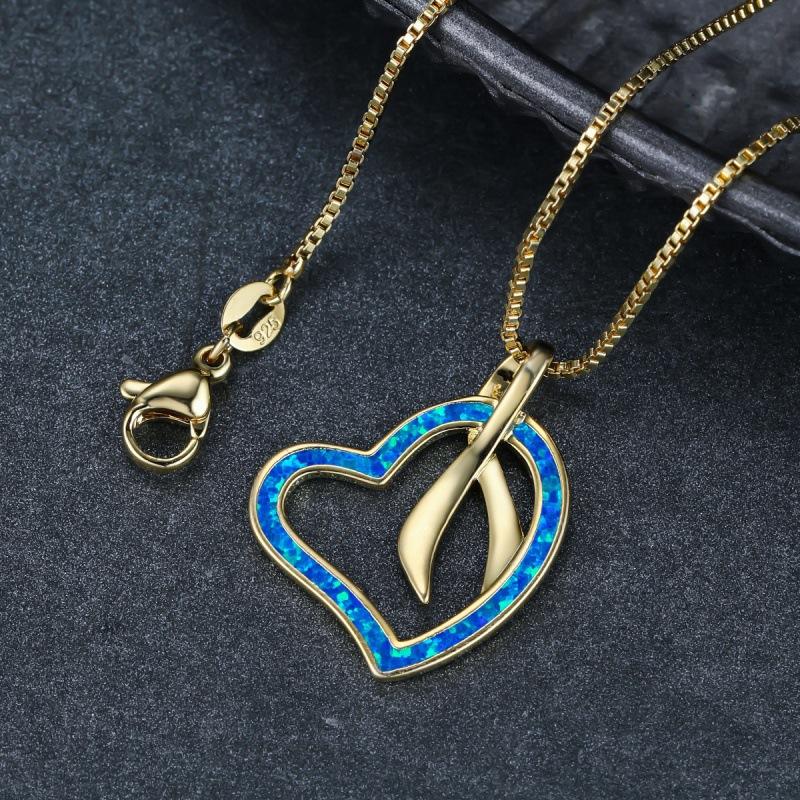 

European and American blue opal pendant trendy girl creative sweater chain collarbone chain necklace