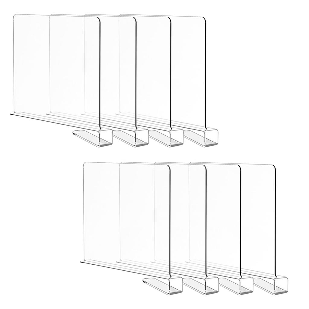 8 Pack Clear Acrylic Shelf Dividers, Wardrobe Organiser & Separator for Clothes, Towels and Bags, Tool- Partition for Wooden Shelves (F