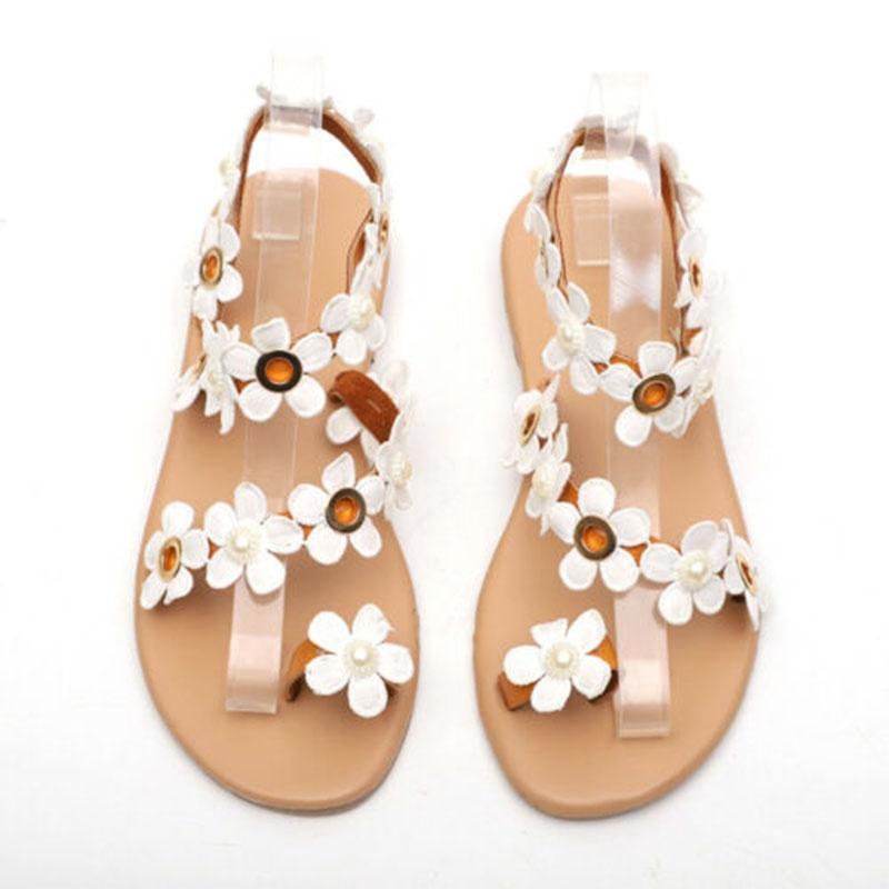 Elegant Women Summer Bohemia Flower Beach Sandals Flat Shoes Slippers Flip Flops