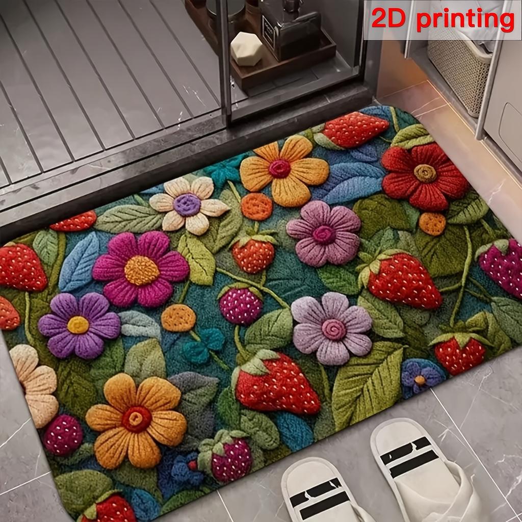 2D Flat 1pc Spring Floral Entrance Doormat with Non-slip Backing, Suitable for Entrance Doors, Bedrooms, Kitchens, and Bathroom Entrances as a