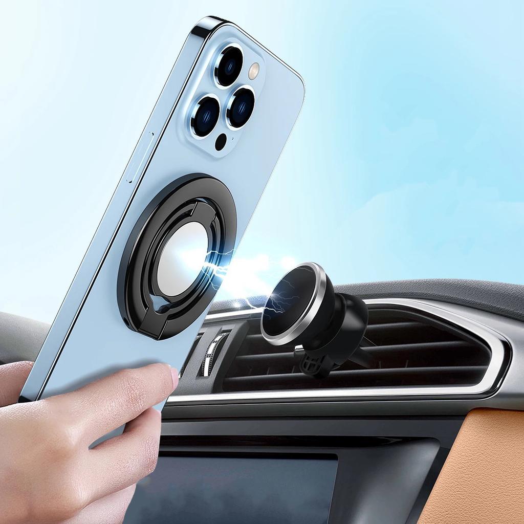Support Magnétique Pliable Universel Double Face pour Téléphone Portable de Voiture avec Anneau Métallique Poignée Portable Logo Personnalisé pour Voiture