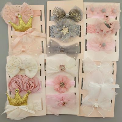 3Pcs/Set Flower Baby Girl Headband Bows Crown Turban Hair Band Girls Kids Hair Accessories