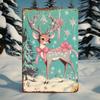 Vintage Pink Santa & Deer Iron Sign for Outdoor Yards & Porches, Unique Holiday Gift