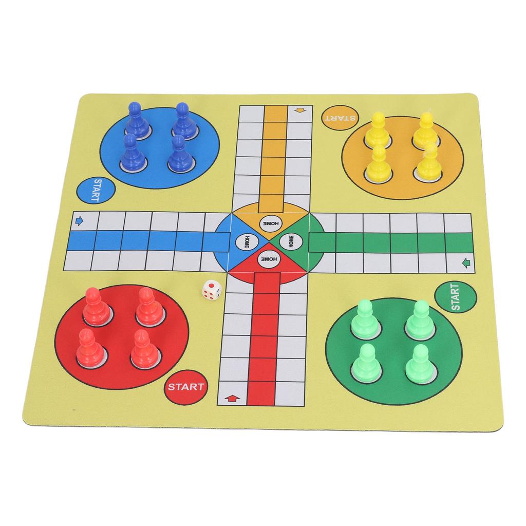 Flying Chess Set Rubber Cloth Travel Family Board Game Toy with 16 Chess Pieces Storage Bag and