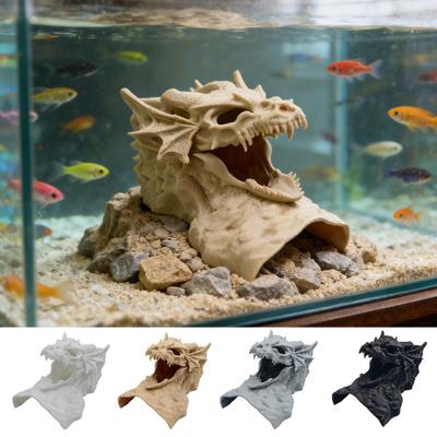 Dragon Design Aquarium Cave 3D Printed Fish Tunnel Hideout Under Gravel Tunnel with Viewing Ports for Betta Shrimp Pleco Corydoras
