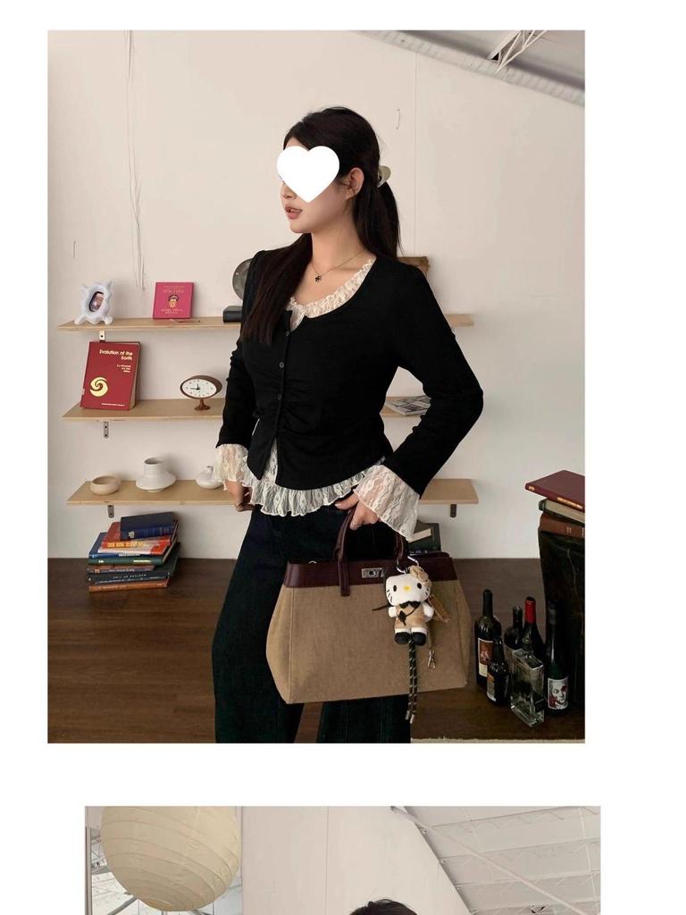Autumn Japanese-Korean Style Casual Lace Patchwork Top