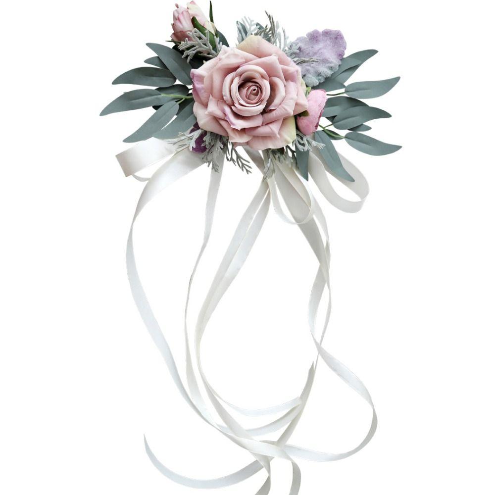 Ribbon Car Door Handle Mirror Flowers Romantic Artificial Roses  Ceremony Party Decor