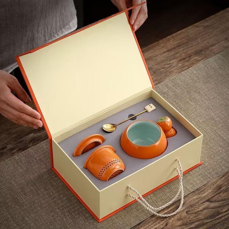 Everything Goes Well, Persimmon Ceramic Tea Separation Office Tea Cup With Lid Spoon Activity Holiday Gifts