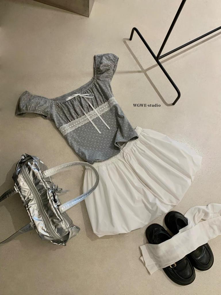 Petite Polka Dot Square Neck T-shirt - Women's Spring/Summer Slim Fit Short Sleeve Top