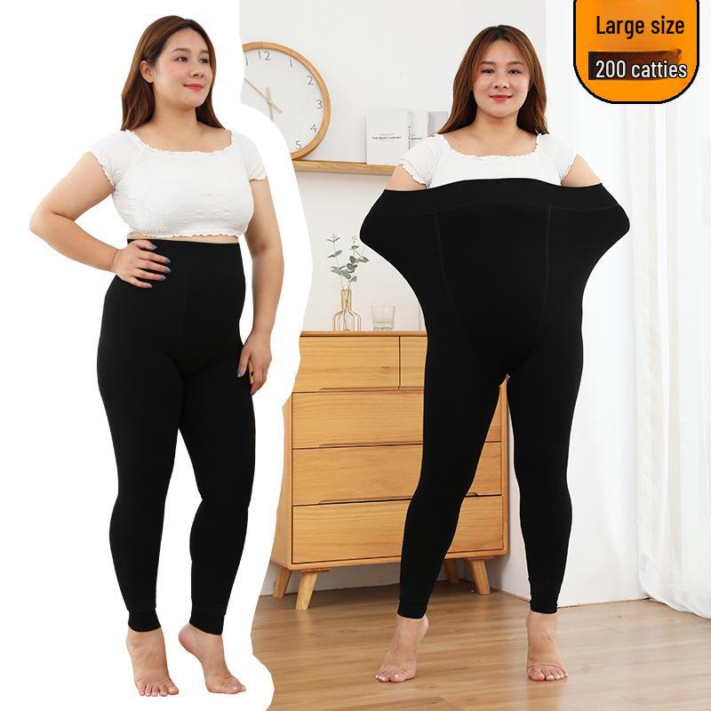 Übergröße Hohe Taille Samt Baumwolle Leggings für Winter - Einfarbig, Warm, für Frauen bis 200 lbs