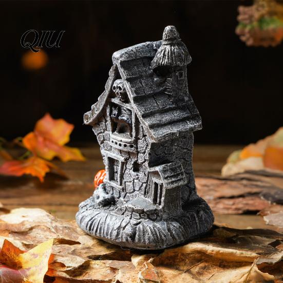 Skull Ornaments For Halloween Haunted House Ornament, Resin Miniature, Dark Shape Miniature Scene Decor with Elements Desktop Decoration for