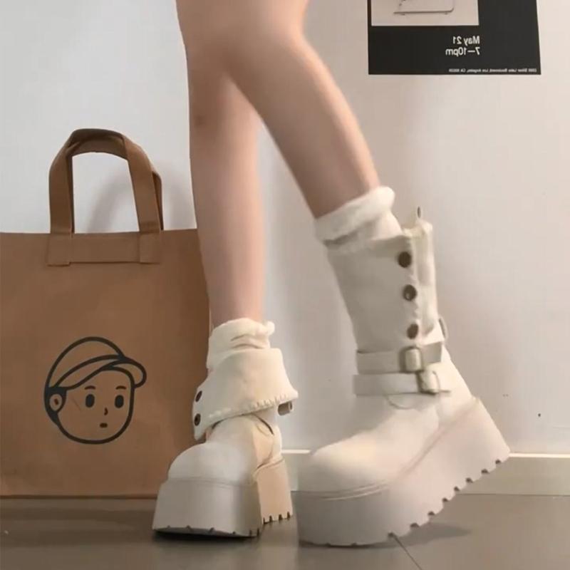 Winter Platform Thick Sole Women Snow Boots Height Increase Punk Style Women's Shoes Female Slip On Warm Cotton Short Booties