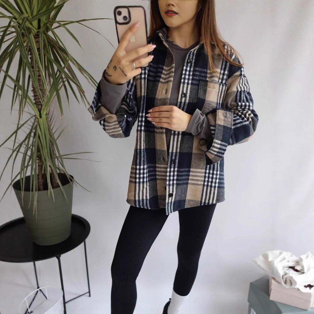 European and American Woolen Plaid Shirt Women's Retro Outer Wear Versatile Top Autumn and Winter Thickened Polished Jacket Shirt